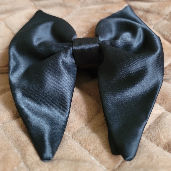 OVERSIZE Handmade Black Satin 100% Silk Big Double Bow Tie Tuxedoe Suit LUXURY - Picture 6 of 7